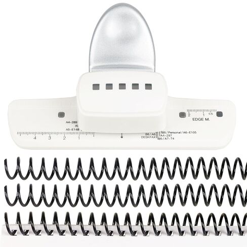 5-Hole Punch Square Paper Punch Manual Book Binding Machine with 20PCS 3:1 Pitch Plastic Spiral Binding Coils for Planners, Notebooks, Journals or Scrapbooks (Silver and White) in Saudi Arabia
