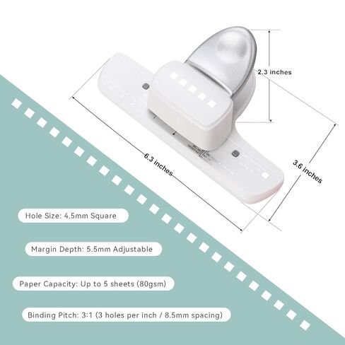 5-Hole Punch Square Paper Punch Manual Book Binding Machine with 20PCS 3:1 Pitch Plastic Spiral Binding Coils for Planners, Notebooks, Journals or Scrapbooks (Silver and White) in Saudi Arabia