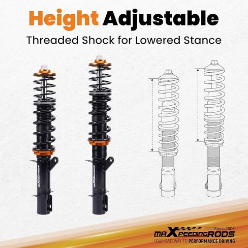 maXpeedingrods Coilovers for VW Golf MK4 FWD 1997-2007, for VW Beetle FWD 1998-2010, for VW Jetta MK4 1999-2005, Height Adjustable CoiloversSuspension Kits, Upgraded Series Lowering Kit, Black in Kuwait