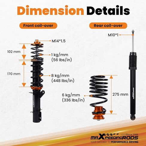 maXpeedingrods Coilovers for VW Golf MK4 FWD 1997-2007, for VW Beetle FWD 1998-2010, for VW Jetta MK4 1999-2005, Height Adjustable CoiloversSuspension Kits, Upgraded Series Lowering Kit, Black in Kuwait
