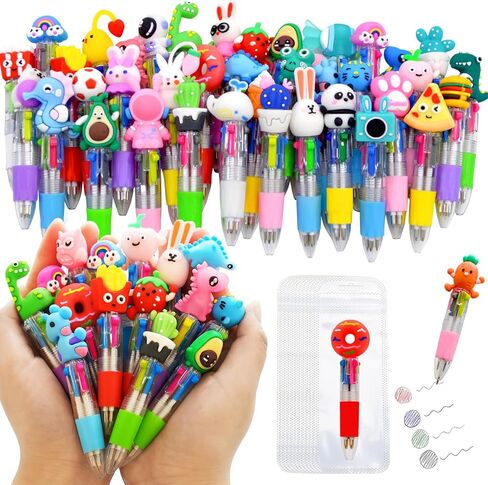 TOEMUR 100 PCS Multicolor Pen Set – 50 Cute Pens Bulk with 50 Pen Bags, Fun Pens for Party Favors, Christmas, Birthday, Kawaii Stationery for Student Prizes, Gifts Bulk for Friends in Kuwait