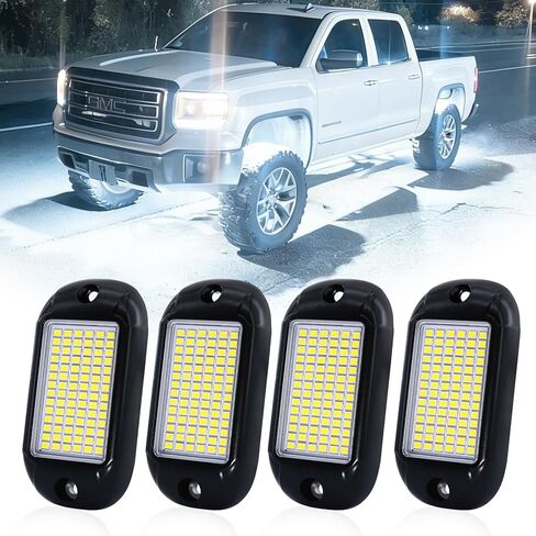 Nicoko 84 LEDs per pod Metal Aluminum Pure White Rock Lights 6000k Neon underglow Light IP68 Waterproof for Offroad Car Boat Truck SUV UTV ATV RZR Pack 4 in Kuwait