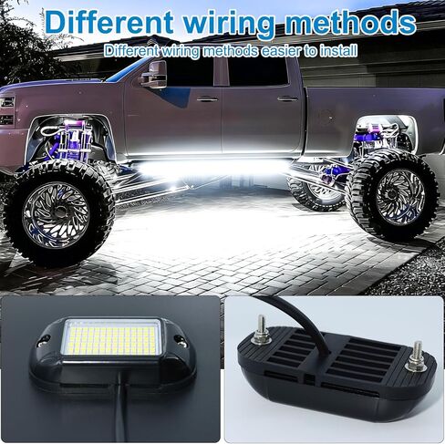 Nicoko 84 LEDs per pod Metal Aluminum Pure White Rock Lights 6000k Neon underglow Light IP68 Waterproof for Offroad Car Boat Truck SUV UTV ATV RZR Pack 4 in Kuwait