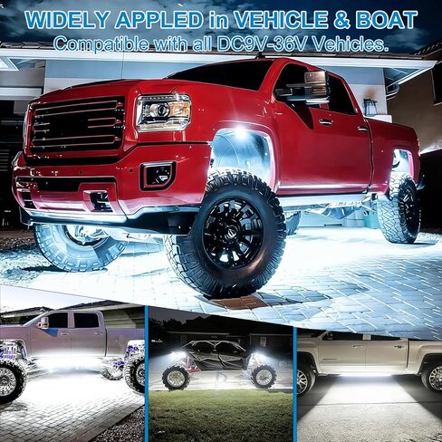 Nicoko 84 LEDs per pod Metal Aluminum Pure White Rock Lights 6000k Neon underglow Light IP68 Waterproof for Offroad Car Boat Truck SUV UTV ATV RZR Pack 4 in Kuwait