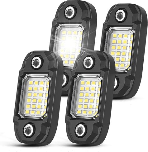 4 Pods White Rock Lights 24 LEDs Chips Waterproof Neon Trail Rig Lamp Underglow Light for Car Truck Motorcycle SUV ATV UTV (White) in Saudi Arabia