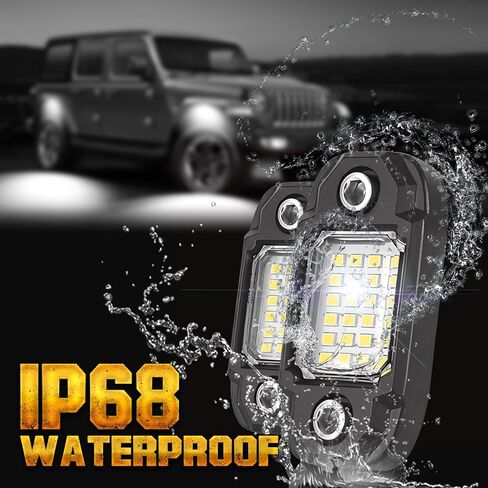 4 Pods White Rock Lights 24 LEDs Chips Waterproof Neon Trail Rig Lamp Underglow Light for Car Truck Motorcycle SUV ATV UTV (White) in Saudi Arabia