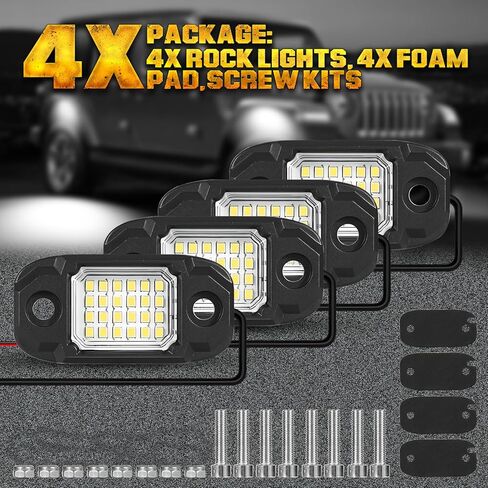 4 Pods White Rock Lights 24 LEDs Chips Waterproof Neon Trail Rig Lamp Underglow Light for Car Truck Motorcycle SUV ATV UTV (White) in Saudi Arabia