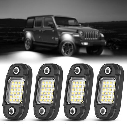 4 Pods White Rock Lights 24 LEDs Chips Waterproof Neon Trail Rig Lamp Underglow Light for Car Truck Motorcycle SUV ATV UTV (White) in Saudi Arabia