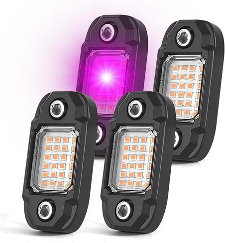 4 Pods White Rock Lights 24 LEDs Chips Waterproof Neon Trail Rig Lamp Underglow Light for Car Truck Motorcycle SUV ATV UTV (White) in Saudi Arabia