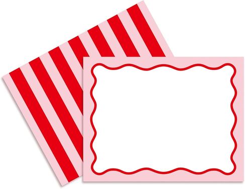 Whaline 24Pcs Flat Blank Notes with Envelopes Blank Index Cards Red Pink Stripe Non Folding Double-Sided Note Cards Blank Index Cards for Baby Shower Birthday Wedding, 5.5 x 4.3 Inch in Kuwait