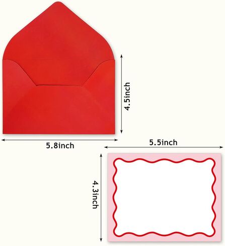 Whaline 24Pcs Flat Blank Notes with Envelopes Blank Index Cards Red Pink Stripe Non Folding Double-Sided Note Cards Blank Index Cards for Baby Shower Birthday Wedding, 5.5 x 4.3 Inch in Kuwait