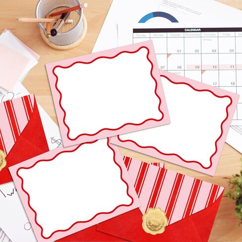 Whaline 24Pcs Flat Blank Notes with Envelopes Blank Index Cards Red Pink Stripe Non Folding Double-Sided Note Cards Blank Index Cards for Baby Shower Birthday Wedding, 5.5 x 4.3 Inch in Kuwait