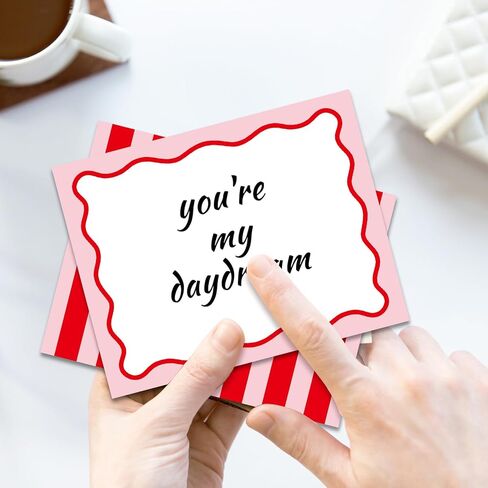 Whaline 24Pcs Flat Blank Notes with Envelopes Blank Index Cards Red Pink Stripe Non Folding Double-Sided Note Cards Blank Index Cards for Baby Shower Birthday Wedding, 5.5 x 4.3 Inch in Kuwait