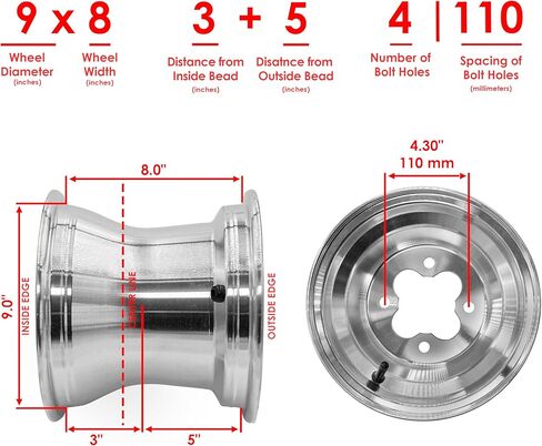 Caltric Rear Wheel Rim Compatible with Polaris Predator 500 2005-2007 / Phoenix 200 2006 / Outlaw 450 S 525 S 2008-2009 1521019 in Kuwait