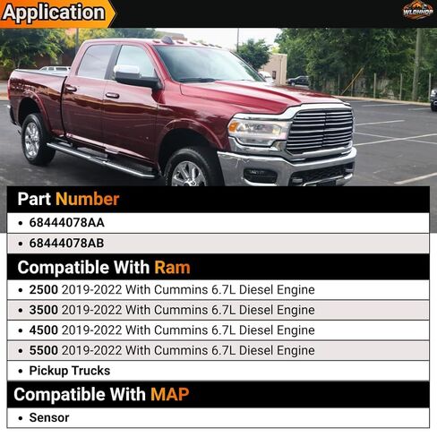 68444078AA Exhaust Manifold Pressure Sensor Compatible with Ram 2500 3500 4500 5500 2019 2020 2021 2022 for Cummins 6.7L Diesel Engine for MAP Sensor for Ram Pickup Trucks 68444078AB in Kuwait