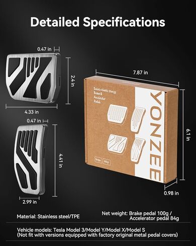 YONZEE 2PCS Stainless Steel Self-Snap Lock Pedal Covers for All Model Y and Model 3 2016-2026, Non-Slip Accelerator & Brake Foot Pedal Pads, for Tesla Model Y(Juniper) Model 3(Highland) Accessories in Kuwait