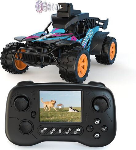 RC Car with Camera, 2.4GHz Remote Control Truck with 2.8"LCD Screen & 60° Adjustable Camera, Live Video, APP/Radio Dual Control, 2 Speeds, Rechargeable Off-Road RC Cars, Gift for Adults and Kids in Kuwait