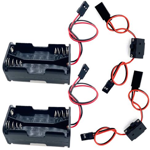 4 AA Battery Boxes with JR Type connectors and Power switches, Suitable for 1/8, 1/10, 1/16 Remote Control car, Truck, Track Type Off-Road Vehicles (2 JR Battery Boxes+2 JR Switch Lines) in Kuwait