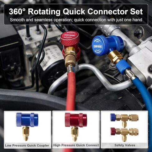 مجموعة قياس متعددة الاتجاهات، مجموعة تشخيص وشحن HVAC متعددة المبردات، متوافقة مع R410A R134a R1234yf، ملحقات إصلاح مكيف الهواء للسيارات والمنزل in Kuwait