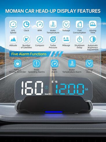 Head Up Display for Cars HOBS, Moman OBD2 Gauge Car HUD Digital GPS Speedometer with Projection Reflector Hudway Drive KM/H MPH Multiple Alarms for Most Cars with OBDII/EUOB After 2008 in Kuwait