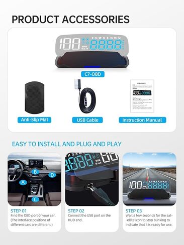 Head Up Display for Cars HOBS, Moman OBD2 Gauge Car HUD Digital GPS Speedometer with Projection Reflector Hudway Drive KM/H MPH Multiple Alarms for Most Cars with OBDII/EUOB After 2008 in Saudi Arabia