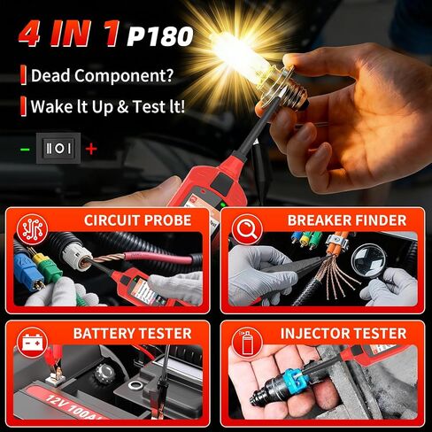 P180 Automotive Circuit Tester, Multi-Function Car Electrical System Diagnostic Tool for 6-30V Voltage, Resistance, Short Circuit & Fuel Injector Testing in Saudi Arabia