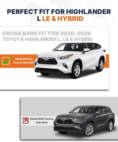 Lockable Roof Rack Cross Bars Fit for 2020-2026 Toyota Highlander L & LE & Hybrid LE & Hybrid LE Nightshade (Model Without Factory Side Rails) in Kuwait