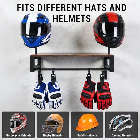 Helmet Rack Wall Mount, Motorcycle Helmet Holder Plate Rack Display Organizer with 4 Glove Clips, Helmet Rack with RGB Lights Strip in Kuwait