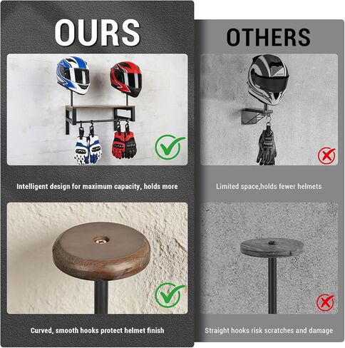 Helmet Rack Wall Mount, Motorcycle Helmet Holder Plate Rack Display Organizer with 4 Glove Clips, Helmet Rack with RGB Lights Strip in Kuwait