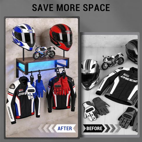 Helmet Rack Wall Mount, Motorcycle Helmet Holder Plate Rack Display Organizer with 4 Glove Clips, Helmet Rack with RGB Lights Strip in Kuwait