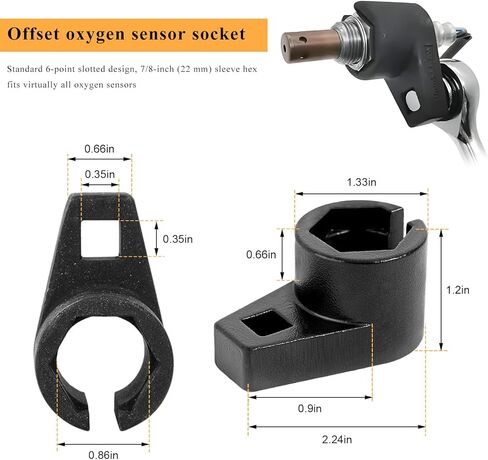 Offset Oxygen Sensor Socket, 3/8 Inch Drive by 7/8 Inch 22mm Oxygen Sensor Socket Remover, Offset Wrench with Wire Gate Accesses Sensors from Side for Most Vehicles in Kuwait