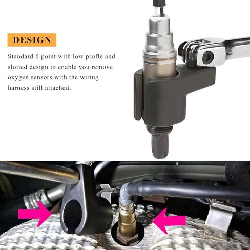 Offset Oxygen Sensor Socket, 3/8 Inch Drive by 7/8 Inch 22mm Oxygen Sensor Socket Remover, Offset Wrench with Wire Gate Accesses Sensors from Side for Most Vehicles in Kuwait