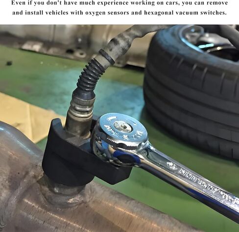 Offset Oxygen Sensor Socket, 3/8 Inch Drive by 7/8 Inch 22mm Oxygen Sensor Socket Remover, Offset Wrench with Wire Gate Accesses Sensors from Side for Most Vehicles in Kuwait