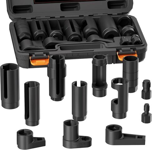 12-Piece Oxygen Sensor Socket Set & Thread Chaser Set, with 22mm 27mm 29mm 7/8" 1-1/16" Sockets 1/2" 3/8" Drive, for Oil Pressure, Vacuum, Thermal Sensors in Kuwait