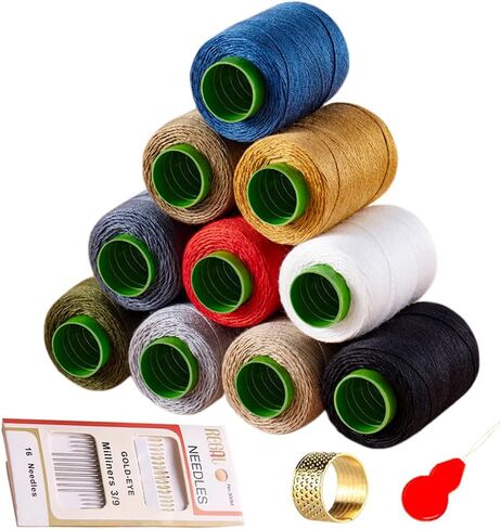 10 Color Sewing Thread Kit, Jean Thread 20s/3 Heavy Duty Strong Thick Spools,Needle and Polyester Threads Small kit, with Needle Threader and Thimble in Kuwait