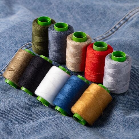 10 Color Sewing Thread Kit, Jean Thread 20s/3 Heavy Duty Strong Thick Spools,Needle and Polyester Threads Small kit, with Needle Threader and Thimble in Kuwait
