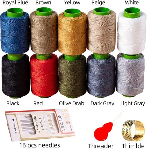 10 Color Sewing Thread Kit, Jean Thread 20s/3 Heavy Duty Strong Thick Spools,Needle and Polyester Threads Small kit, with Needle Threader and Thimble in Kuwait