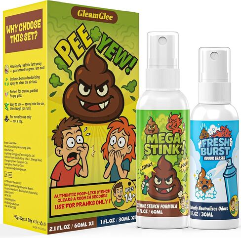 GleamGlee Ultimate Fart Spray Prank Set – Insanely Potent Real Stink Spray + Quick Odor Fix – Hilarious Gag Gifts for Parties, Adults & Office Chaos - Prank Stink Stuff - Non Toxic in Kuwait