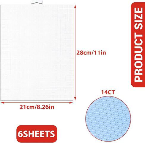 6 Pcs 14 Count Plastic Canvas 11x8.2 inch Cross Stitch Supplies White Eye Mesh for Embroidery Knit Crochet DIY Handicraft Projects Clear 14 CT in Kuwait