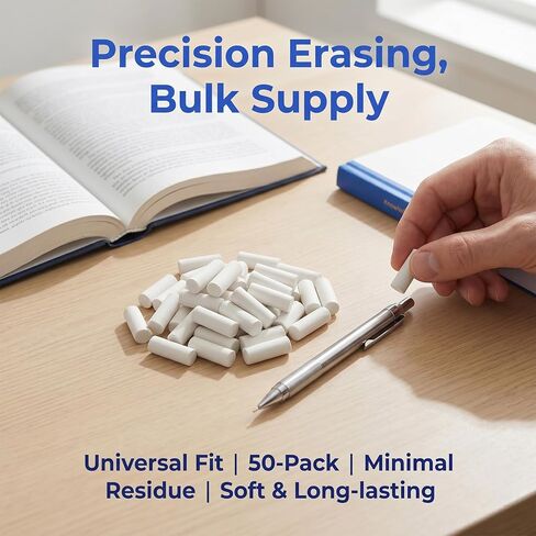 PAGOW 50pcs Mechanical Pencil Eraser Refills, Universal Mechanical Pencil Eraser Replacement, Traceless Eraser for Propelling Pencil Top, Office, Paper, Notebook - White in Kuwait