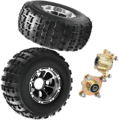 مجموعة إطارات وعجلات مقاس 18 × 9.50-8 مع حافة ألومنيوم ذات 4 مسامير - عبوتان لعربة الجولف، ATV، UTV، Go Kart، دراجة الانجراف، عربات التي تجرها الدواب، جزازة الطرق الوعرة، مع محاور عجلات أمامية 17 مم - 4 طبقات in Kuwait