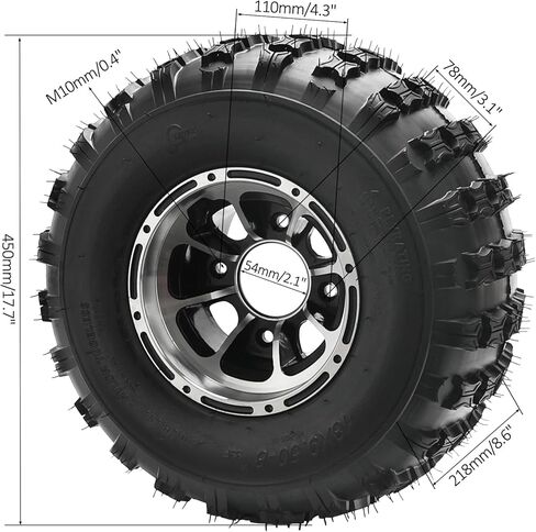مجموعة إطارات وعجلات مقاس 18 × 9.50-8 مع حافة ألومنيوم ذات 4 مسامير - عبوتان لعربة الجولف، ATV، UTV، Go Kart، دراجة الانجراف، عربات التي تجرها الدواب، جزازة الطرق الوعرة، مع محاور عجلات أمامية 17 مم - 4 طبقات in Kuwait