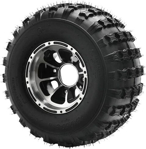 مجموعة إطارات وعجلات مقاس 18 × 9.50-8 مع حافة ألومنيوم ذات 4 مسامير - عبوتان لعربة الجولف، ATV، UTV، Go Kart، دراجة الانجراف، عربات التي تجرها الدواب، جزازة الطرق الوعرة، مع محاور عجلات أمامية 17 مم - 4 طبقات in Kuwait