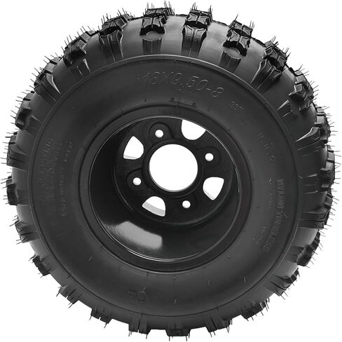مجموعة إطارات وعجلات مقاس 18 × 9.50-8 مع حافة ألومنيوم ذات 4 مسامير - عبوتان لعربة الجولف، ATV، UTV، Go Kart، دراجة الانجراف، عربات التي تجرها الدواب، جزازة الطرق الوعرة، مع محاور عجلات أمامية 17 مم - 4 طبقات in Kuwait