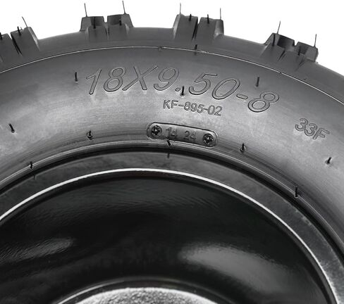 مجموعة إطارات وعجلات مقاس 18 × 9.50-8 مع حافة ألومنيوم ذات 4 مسامير - عبوتان لعربة الجولف، ATV، UTV، Go Kart، دراجة الانجراف، عربات التي تجرها الدواب، جزازة الطرق الوعرة، مع محاور عجلات أمامية 17 مم - 4 طبقات in Kuwait