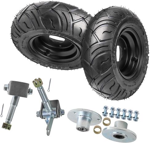 مجموعة إطارات وعجلات 13x5.00-6 بدون أنابيب لعربة Go Kart، ATV، UTV، رباعية، عربة جولف، دراجة صغيرة - 3 حواف مسامير، محاور عجلات أمامية، مغزل توجيه، جميع التضاريس، عبوتان (فضي) in Kuwait