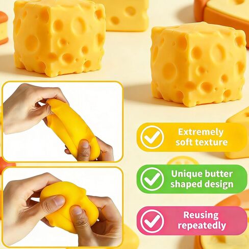 2 Packs Cheese Squishy Slow Rising, Squishy Squeeze Yellow Cheese Block, Soft Novelty Toy, Stress Balls for Adults Rebounding Sensory Squishys Cheese in Kuwait