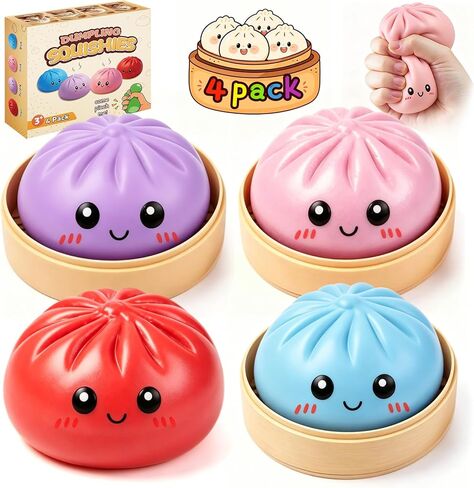 Dumpling Squishy 4 Pack, Dumpling Squishies Fidget Sensory Toys, Colorful Dumplings Stress Balls for Anxiety Relief, Bao Bun Squishy for Kids Adults Presents in Kuwait