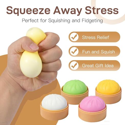 4 Pack Dumpling Squishies Toy Mystery Box, Colorful Dumplings Stress Balls Fidget Sensory Toy, Bun with Food Steamer Stretchy Desk Toys Soft Squeeze Decompression Dough for Adults Kids in Kuwait