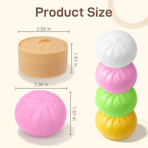 4 Pack Dumpling Squishies Toy Mystery Box, Colorful Dumplings Stress Balls Fidget Sensory Toy, Bun with Food Steamer Stretchy Desk Toys Soft Squeeze Decompression Dough for Adults Kids in Kuwait